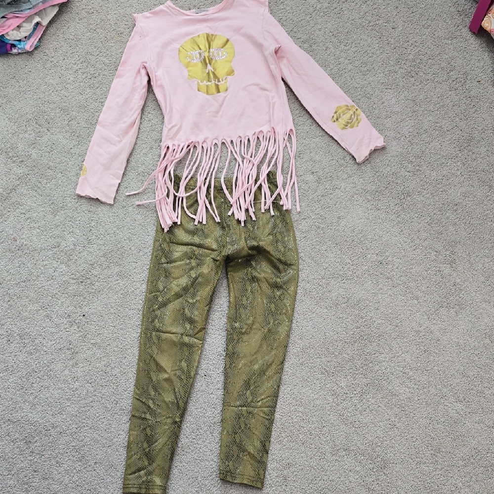Kids Halloween Fringe Skull Set - Pink and Gold